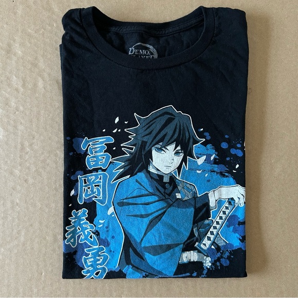 Demon Slayer Kimetsu No Yaiba Giyu Tomioka T Shirt Sz XL Black Unisex Anime Tee - Picture 1 of 8